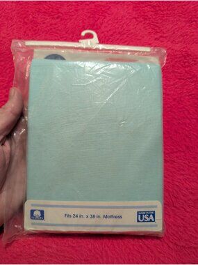 Vintage 1989 Gerber Portable Crib Sheet Blue 100% Cotton Made in USA 24x38 NIP
